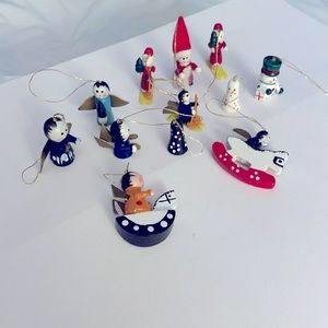 Vintage 1970’s Handmade Wooden German Mini Christmas Ornaments – Set Of 12